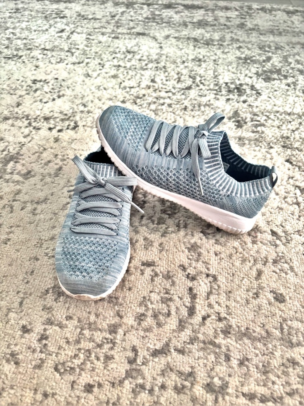 Light Blue Knit Slip-On Casual Sneakers, Size 8